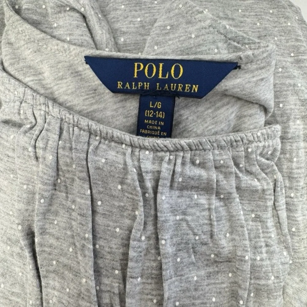POLO Ralph Lauren Girl's Polka Dot Fit & Flare Dress‎ Grey Preppy Babydoll Large